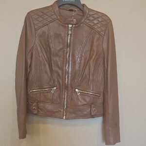 Guess Quilted Brown Leather Jacket